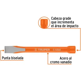 Cincel Plano 6" Cuña 5/8", Acero al cromo Vanadio, Cabeza grande, C-5/8X6 12127 Truper Truper-Cincel Plano 6" Cuña 5/8", Acero a