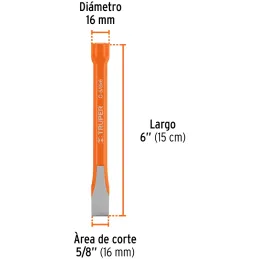 Cincel Plano 6" Cuña 5/8", Acero al cromo Vanadio, Cabeza grande, C-5/8X6 12127 Truper Truper-Cincel Plano 6" Cuña 5/8", Acero a