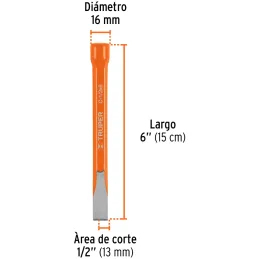 Cincel Plano 6" Cuña 1/2", Acero al cromo Vanadio, Cabeza grande, C-1/2X6 12115 Truper Truper-Cincel Plano 6" Cuña 1/2", Acero a