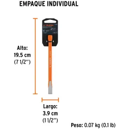 Cincel Plano 6" Cuña 3/8", Acero al cromo Vanadio, Cabeza grande, C-3/8X6 12106 Truper Truper-Cincel Plano 6" Cuña 3/8", Acero a