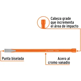 Cincel Plano 8" Cuña 3/8", Acero al cromo Vanadio, Cabeza grande, C-3/8X8 12109 Truper Truper-Cincel Plano 8" Cuña 3/8", Acero a