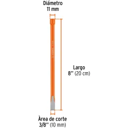 Cincel Plano 8" Cuña 3/8", Acero al cromo Vanadio, Cabeza grande, C-3/8X8 12109 Truper Truper-Cincel Plano 8" Cuña 3/8", Acero a