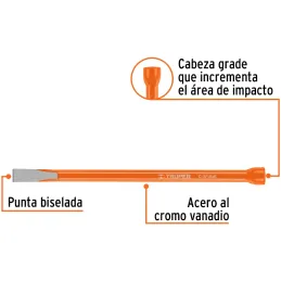 Cincel Plano 6" Cuña 5/16", Acero al cromo Vanadio, Cabeza grande, C-5/16X6 12103 Truper Truper-Cincel Plano 6" Cuña 5/16", Acer