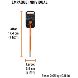 Cincel Plano 6" Cuña 5/16", Acero al cromo Vanadio, Cabeza grande, C-5/16X6 12103 Truper Truper-Cincel Plano 6" Cuña 5/16", Acer