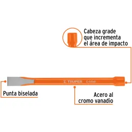 Cincel Plano 8" Cuña 5/8", Acero al cromo Vanadio, Cabeza grande, C-5/8X8 12130 Truper Truper-Cincel Plano 8" Cuña 5/8", Acero a