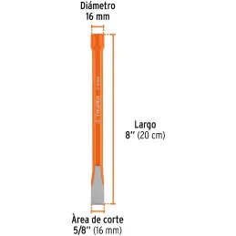 Cincel Plano 8" Cuña 5/8", Acero al cromo Vanadio, Cabeza grande, C-5/8X8 12130 Truper Truper-Cincel Plano 8" Cuña 5/8", Acero a