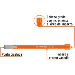 Cincel Plano 8" Cuña 1/2", Acero al cromo Vanadio, Cabeza grande, C-1/2X8 12118 Truper Truper-Cincel Plano 8" Cuña 1/2", Acero a