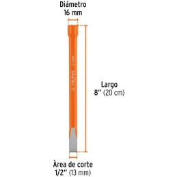 Cincel Plano 8" Cuña 1/2", Acero al cromo Vanadio, Cabeza grande, C-1/2X8 12118 Truper Truper-Cincel Plano 8" Cuña 1/2", Acero a