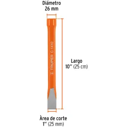 Cincel Plano 10" Cuña 1", Acero al cromo Vanadio, Cabeza grande, C-1X10 12163 Truper Truper-Cincel Plano 10" Cuña 1", Acero al c