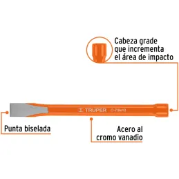Cincel Plano 10" Cuña 7/8", Acero al cromo Vanadio, Cabeza grande, C-7/8X10 12154 Truper Truper-Cincel Plano 10" Cuña 7/8", Acer
