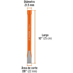 Cincel Plano 10" Cuña 7/8", Acero al cromo Vanadio, Cabeza grande, C-7/8X10 12154 Truper Truper-Cincel Plano 10" Cuña 7/8", Acer