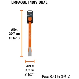 Cincel Plano 10" Cuña 7/8", Acero al cromo Vanadio, Cabeza grande, C-7/8X10 12154 Truper Truper-Cincel Plano 10" Cuña 7/8", Acer