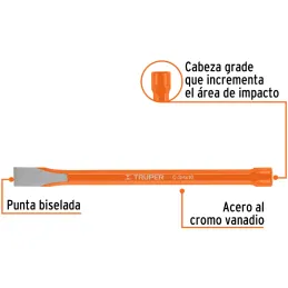 Cincel Plano 10" Cuña 3/4", Acero al cromo Vanadio, Cabeza grande, C-3/4X10 12145 Truper Truper-Cincel Plano 10" Cuña 3/4", Acer