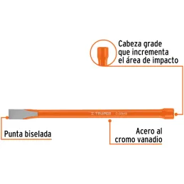 Cincel Plano 10" Cuña 5/8", Acero al cromo Vanadio, Cabeza grande, C-5/8X10 12133 Truper Truper-Cincel Plano 10" Cuña 5/8", Acer