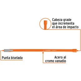 Cincel Plano 10" Cuña 3/8", Acero al cromo Vanadio, Cabeza grande, C-3/8X10 12112 Truper Truper-Cincel Plano 10" Cuña 3/8", Acer