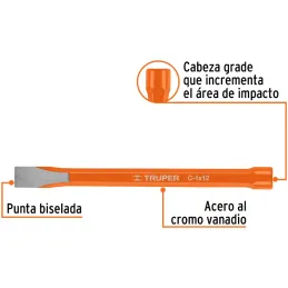 Cincel Plano 12" Cuña 1", Acero al cromo Vanadio, Cabeza grande, C-1X12 12166 Truper Truper-Cincel Plano 12" Cuña 1", Acero al c