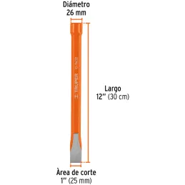 Cincel Plano 12" Cuña 1", Acero al cromo Vanadio, Cabeza grande, C-1X12 12166 Truper Truper-Cincel Plano 12" Cuña 1", Acero al c