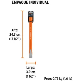 Cincel Plano 12" Cuña 1", Acero al cromo Vanadio, Cabeza grande, C-1X12 12166 Truper Truper-Cincel Plano 12" Cuña 1", Acero al c