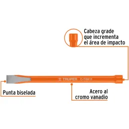 Cincel Plano 12" Cuña 7/8", Acero al cromo Vanadio, Cabeza grande, C-7/8X12 12157 Truper Truper-Cincel Plano 12" Cuña 7/8", Acer