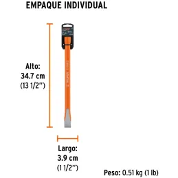 Cincel Plano 12" Cuña 7/8", Acero al cromo Vanadio, Cabeza grande, C-7/8X12 12157 Truper Truper-Cincel Plano 12" Cuña 7/8", Acer