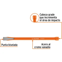 Cincel Plano 12" Cuña 3/4", Acero al cromo Vanadio, Cabeza grande, C-3/4X12 12148 Truper Truper-Cincel Plano 12" Cuña 3/4", Acer