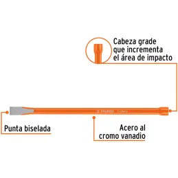 Cincel Plano 12" Cuña 5/8", Acero al cromo Vanadio, Cabeza grande, C-5/8X12 12136 Truper Truper-Cincel Plano 12" Cuña 5/8", Acer