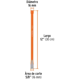 Cincel Plano 12" Cuña 5/8", Acero al cromo Vanadio, Cabeza grande, C-5/8X12 12136 Truper Truper-Cincel Plano 12" Cuña 5/8", Acer