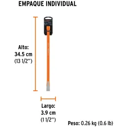 Cincel Plano 12" Cuña 5/8", Acero al cromo Vanadio, Cabeza grande, C-5/8X12 12136 Truper Truper-Cincel Plano 12" Cuña 5/8", Acer