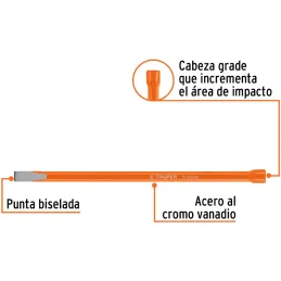 Cincel Plano 12" Cuña 1/2", Acero al cromo Vanadio, Cabeza grande, C-1/2X12 12124 Truper Truper-Cincel Plano 12" Cuña 1/2", Acer