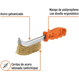 Cepillo de Acero en alambre Latonado, Calibre 0.26mm, L 23.5cm A 1.7cm, CEA-10 11540 Truper Truper-Cepillo de Acero en alambre L