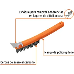 Cepillo con Cerdas de Acero al Carbono 51 Pinceles, Calibre 0.35mm Con Espatula, L 29.5cm A 2.7cm, CEA-18E 11539 Truper Truper-C