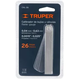 Galgas de Bujia, 26 Hojas, Graduacion 0.04 - 0.63mm Inc. Regla Graduada, en acero al manganeso, CAL-26 14396 Truper Truper-Galga