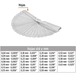 Galgas de Bujia, 26 Hojas, Graduacion 0.04 - 0.63mm Inc. Regla Graduada, en acero al manganeso, CAL-26 14396 Truper Truper-Galga
