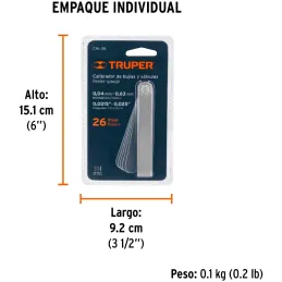 Galgas de Bujia, 26 Hojas, Graduacion 0.04 - 0.63mm Inc. Regla Graduada, en acero al manganeso, CAL-26 14396 Truper Truper-Galga