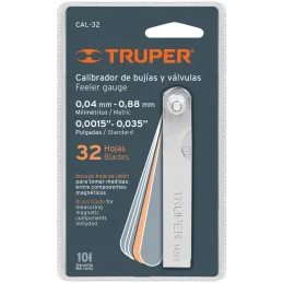 Galgas de Bujia, 32 Hojas, Graduacion 0.04 - 0.88mm, en acero al manganeso, CAL-32 14397 Truper Truper-Galgas de Bujia, 32 Hojas