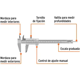 Calibrador Analogico Pulgadas y Milimetros 6 o 150mm", en acero inoxidable, CAL-6MP 14394 Truper Truper-Calibrador Analogico Pul