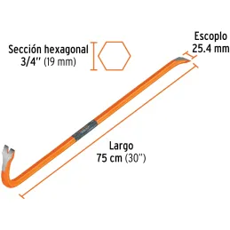 Pata de Cabra 3/4" x75cm 2kg Hexagonal Truper 10859 Truper-Pata de Cabra 3/4" x75cm 2kg Hexagonal Truper 10859 Fabricada en acer