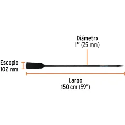 Barretas Agricola 1" 150cm 8kg E102mm Truper 19988 Truper-Barretas Agricola 1" 150cm 8kg E102mm Truper 19988 Fabricada en acero 