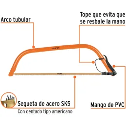 Arco de Sierra Montaraz 30", con dientes en Acero SK5, Especial para Cortes y Podas de Arboles, AJT-30 10260 Truper Truper-Arco 