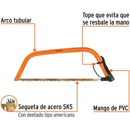 Arco de Sierra Montaraz 24", con dientes en Acero SK5, Especial para Cortes y Podas de Arboles, AJT-24 10258 Truper Truper-Arco 
