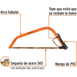Arco de Sierra Montaraz 21", con dientes en Acero SK5, Especial para Cortes y Podas de Arboles, AJT-21 10254 Truper Truper-Arco 
