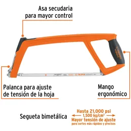 Arco de Sierra Profesional 12" Extra Pesado Arco y Mango ergonomico, 2Posiciones, Truper 10232 Truper-Arco de Sierra Profesional