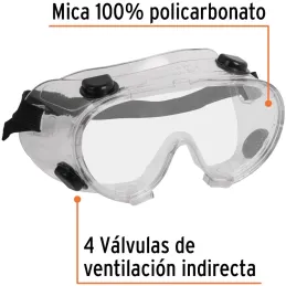 Goggles de Seguridad, 100% Policarbonato con UV Antirayadura, 4 Valvulas de Ventilacion, GOT 14220 Truper Truper-Goggles de Segu