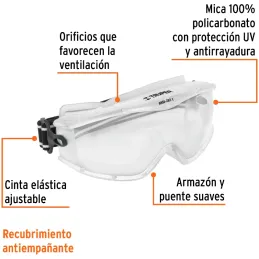 Goggles de Seguridad Profesionales, 100% Policarbonato con UV Antirayadura, GOT-X 14214 Truper Truper-Goggles de Seguridad Profe