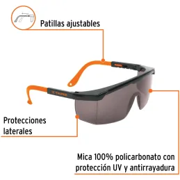 Lentes de Seguridad Ajustable Gris, 100% Policarbonato con UV Antirayadura, LEN-2000N 14213 Truper Truper-Lentes de Seguridad Aj