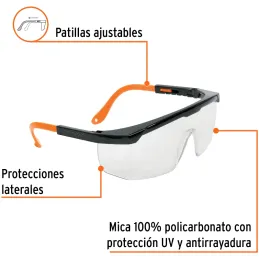Lentes de Seguridad Ajustable Transparente, 100% Policarbonato con UV Antirayadura, LEN-2000 14284 Truper Truper-Lentes de Segur