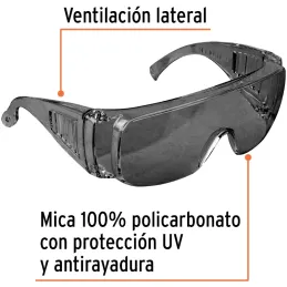 Lentes de Seguridad Tradicional Gris, 100% Policarbonato con UV Antirayadura, LEN-SN 14253 Truper Truper-Lentes de Seguridad Tra