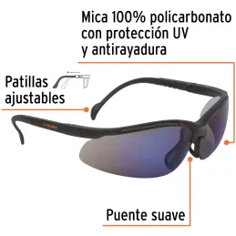Lentes de Seguridad Vision Espejo Azul, 100% Policarbonato con UV Antirayadura, LEDE-EZ 10826 Truper Truper-Lentes de Seguridad 