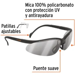 Lentes de Seguridad Vision Espejo Plata, 100% Policarbonato con UV Antirayadura, LEDE-EP 10825 Truper Truper-Lentes de Seguridad