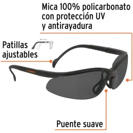 Lentes de Seguridad Vision Gris, 100% Policarbonato con UV Antirayadura, LEDE-SN 14302 Truper Truper-Lentes de Seguridad Vision 